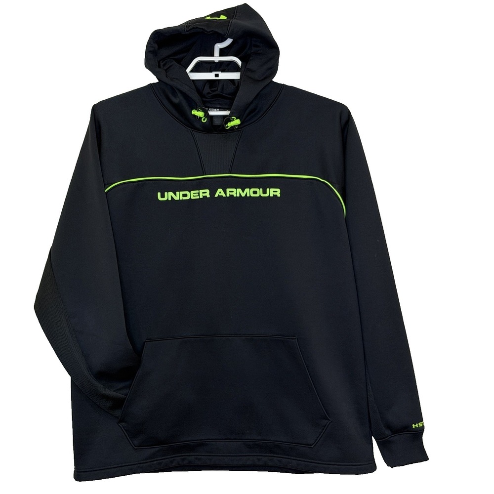 Under Armour Storm Hoodie Sweatshirt Mens Size XL Black Green Kangaroo Pocket